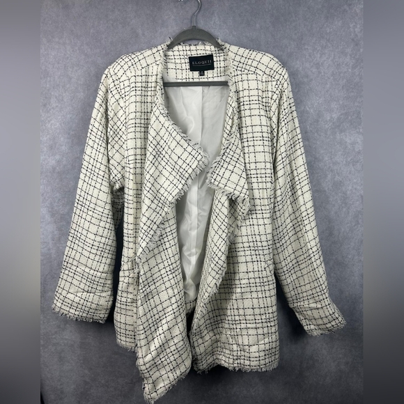 Eloquii Tweed Wrap Jacket Raw Hem Draped Woman Blazer Size 24 - Picture 2 of 11